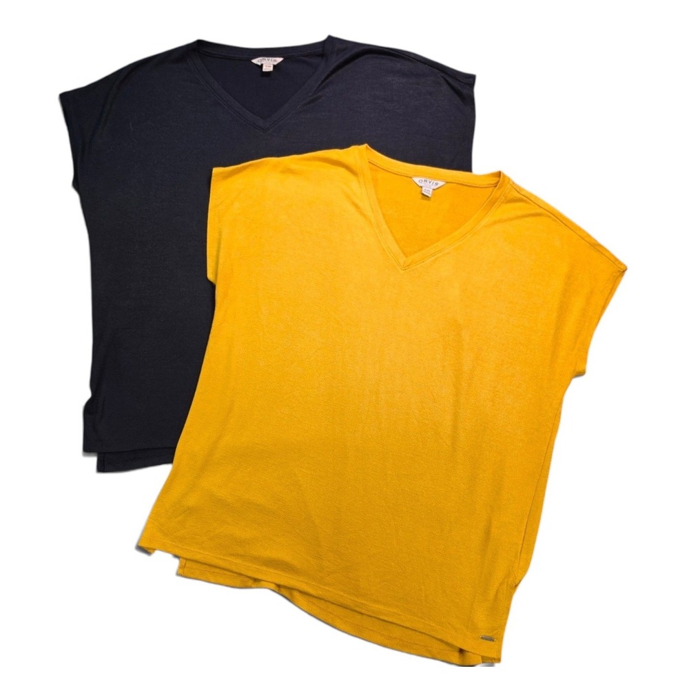 Orvis Bundle Classic Collection V Neck Tunic Tops Black Mustard Womens XL